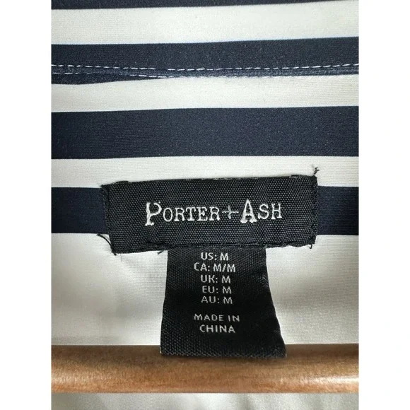 PORTER & ASH Kinetic Stretch Short Sleeve Button Shirt Nvy & Wht Striped Large L - Picture 4 of 5